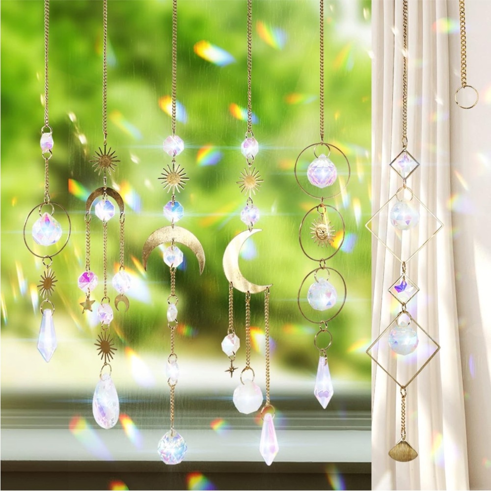 Boho Crystal Suncatcher Moon Chain Pendant Prisms for Window Party Garden Decor - Picture 7 of 7